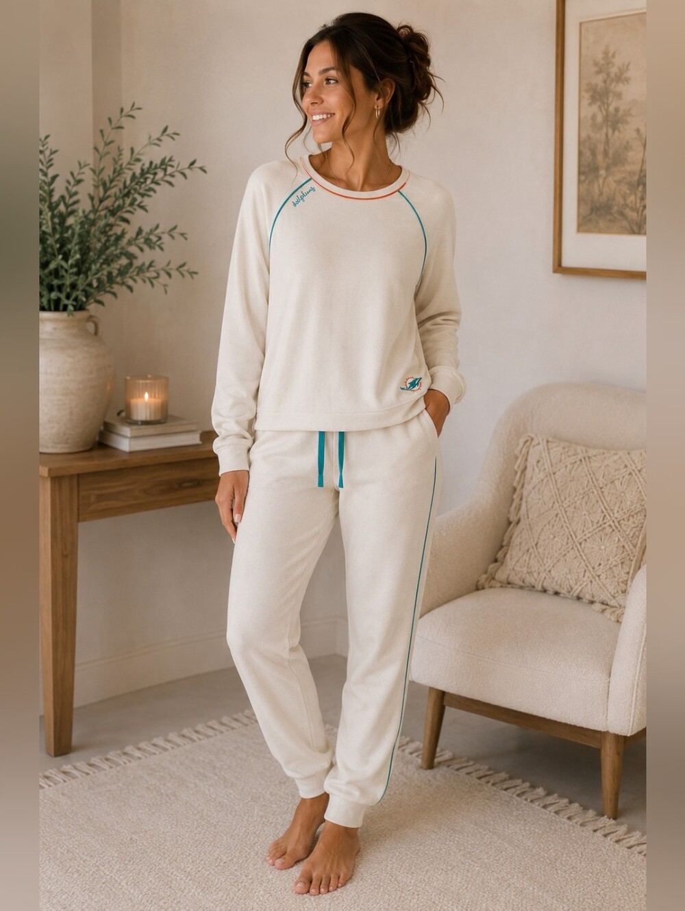 Miami Dolphins by Erin Andrews Women’s Raglan Pullover Sweatshirt & Pants Lounge
